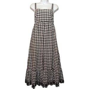 J.CREW Gingham Plaid Black White Print Criss Cross Straps Midi Dress 10 Tall